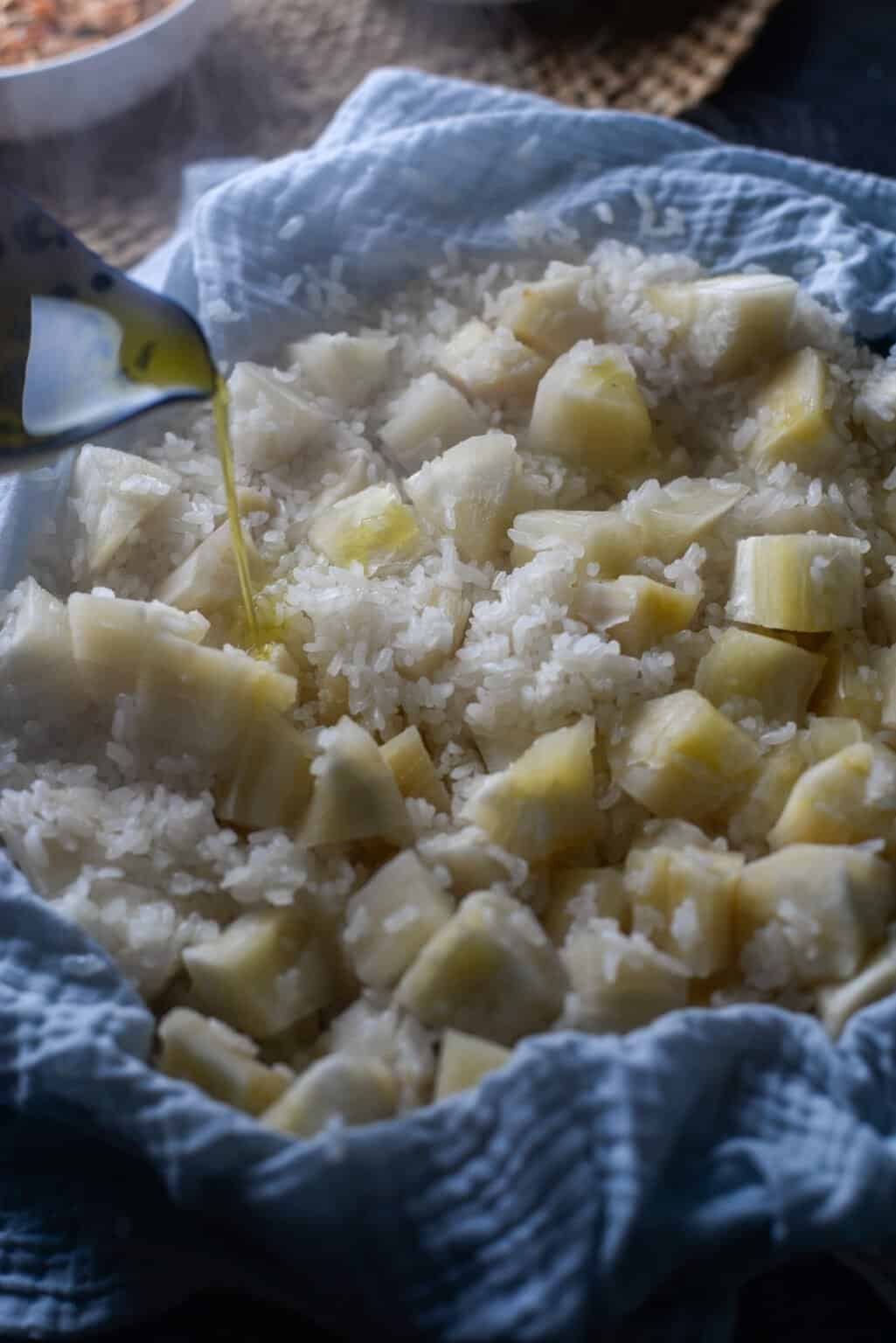 Cassava Sticky Rice Hanoi Street Food - Xôi Sắn (Cassava Sticky Rice) - Summer & Spice